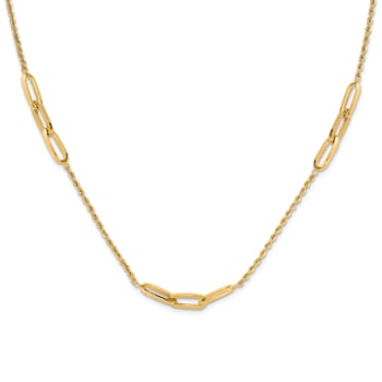 14K Yellow Gold Polished and Diamond-cut Fancy Link Rope Necklace