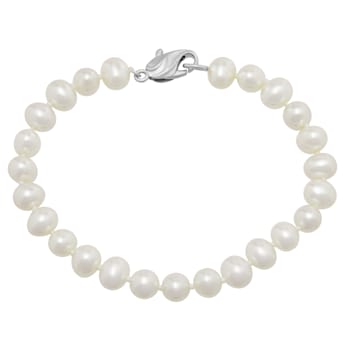 White Freshwater Pearl Necklace, Bracelet with Round Stud Earrings
Sterling Silver Jewelry Set