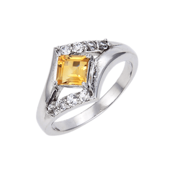 Square Citrine with White Topaz Accents Sterling Silver Ring, 0.93ctw