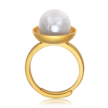 Pear Shape Freshwater Pearl Adjustable Ring In 14K Gold Over Sterling Silver