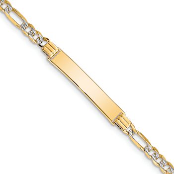 14k Yellow Gold and Rhodium Over 14k Yellow Gold Pave Figaro Link ID Bracelet