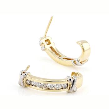 Two-Tone Diamond J-Hoop Earrings In 14K Gold