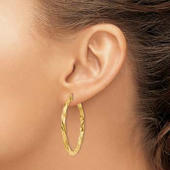 14k Yellow Gold 1 9/16 Polished Twisted Hoop Earrings