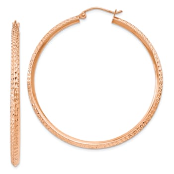 14k Rose Gold 1 3/4" Knife Edge Diamond-Cut Hoop Earrings