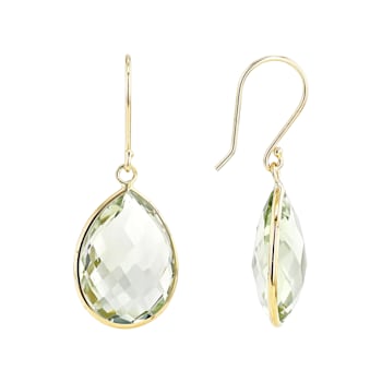 Green Prasiolite 14k Yellow Gold Dangle Earrings 13.00ctw