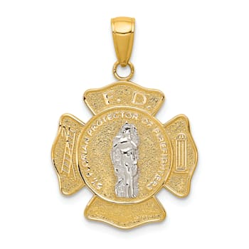 14K Yellow and White Gold Saint Florian Medal Pendant