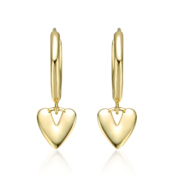 Heart Dangle Earrings In 14K Gold Over Brass