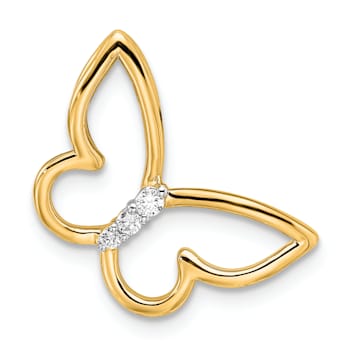 14k Yellow Gold and Rhodium Over 14k Yellow Gold Polished Butterfly
Diamond Chain Slide Pendant