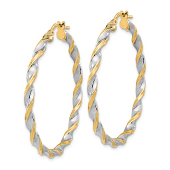 14k Yellow Gold and Rhodium Over 14k Yellow Gold Polished and Twisted 1
11/16" Hoop Earrings