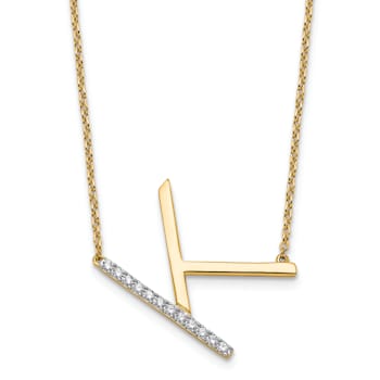 14k Yellow Gold and Rhodium Over 14k Yellow Gold Sideways Diamond
Initial K Pendant 18 Inch Necklace