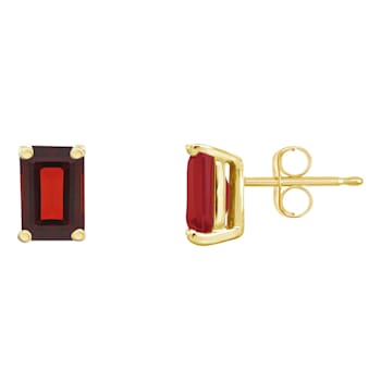6x4mm Emerald Cut Garnet 14k Yellow Gold Stud Earrings
