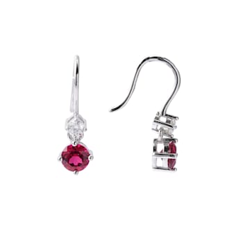 Red Lab Created Ruby With Moissanite Accents Rhodium Over Silver Dangle Earrings