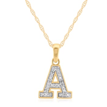 White Diamond Accent 10k Yellow Gold A Initial Pendant With 18” Rope Chain