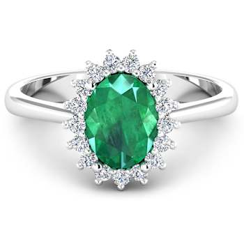 1.75ctw Green Emerald and Diamond 14K White Gold Halo Ring
