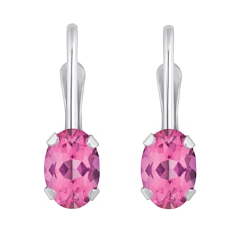6x4mm Oval Pink Topaz Rhodium Over 10k White Gold Drop Earrings