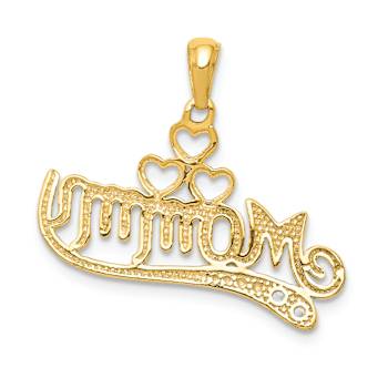 14K Two-tone Gold  Diamond Mommy Double Heart pendant