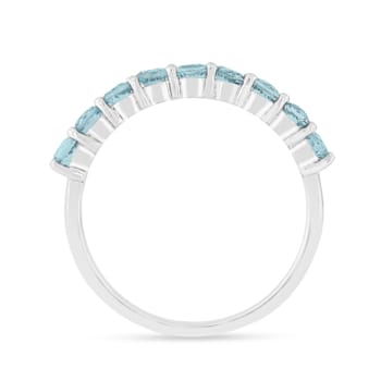 Round Blue Topaz Sterling Silver Anniversary Style Stackable Band Ring, 0.90ctw