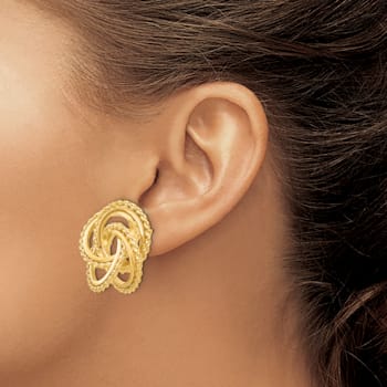 14k Yellow Gold 18mm Polished and Textured Twisted Love Knot Stud Earrings