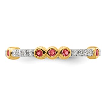 14K Yellow Gold Stackable Expressions Pink Tourmaline and Diamond Ring 0.185ctw