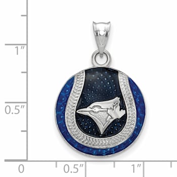 Rhodium Over Sterling Silver MLB LogoArt Toronto Blue Jays Enameled Pendant