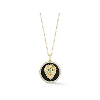 Rachel Zoe Black Agate CZ 3D Lion Head Medallion Necklace in 14K Gold
Over Sterling Silver
