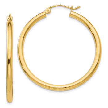 14k Yellow Gold Polished 1 3/8" Tube Hoop Earrings