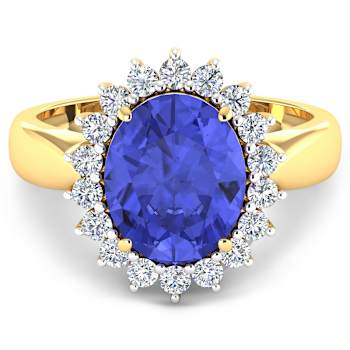 3.97ctw Violet Tanzanite and Diamond 14K Yellow Gold Halo Ring