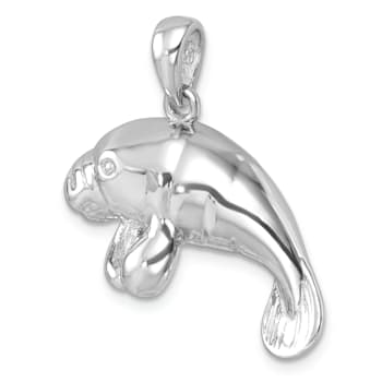 Rhodium Over Sterling Silver Medium Manatee Pendant