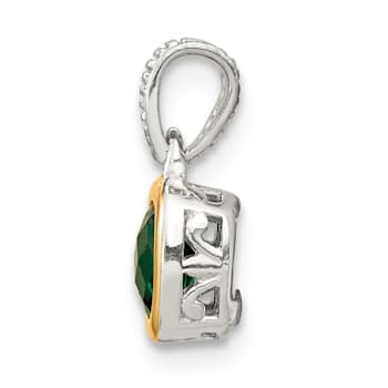 Rhodium Over Sterling Silver with 14k Accent Created Emerald Pendant