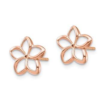 14k Rose Gold Polished 9.72mm Plumeria Cut-Out Stud Earrings