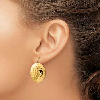 14k Yellow Gold Hammered Circle Dangle Earrings