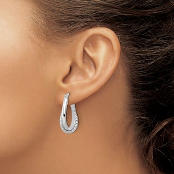 Rhodium Over Sterling Silver Polished Double Oval Hoop Earrings