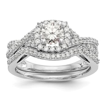 Rhodium Over 14K White Gold Lab Grown Diamond Halo Engagement Ring 0.778ctw