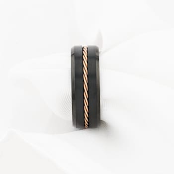 ADELARD Rose Gold Braided Brushed Center Black Tungsten Wedding Band
With Polished Beveled Edges 8mm