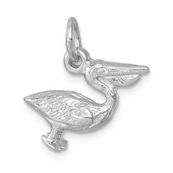 Rhodium Over Sterling Silver Pelican Pendant