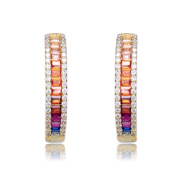 Multi-Color CZ Inside-Out Hoop Earrings In 14K Gold Over Brass