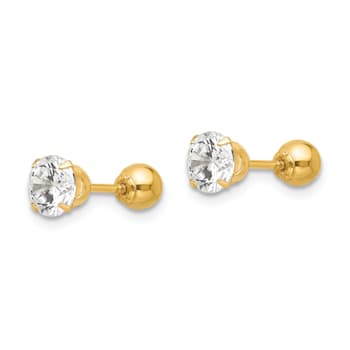 14K Yellow Gold Polished Reversible 5mm Cubic Zirconia and Ball Earrings