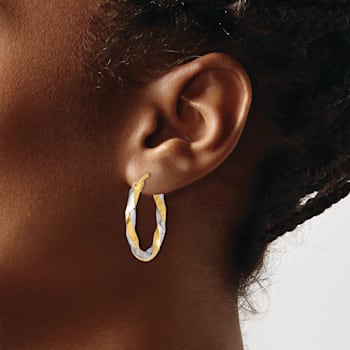 14k Yellow Gold and Rhodium Over 14k Yellow Gold Polished Diamond-Cut 1
1/16" Twisted Hoop Earrings