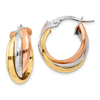 14k Tri-color Gold Polished/Diamond-Cut 13/16" Hoop Earrings