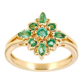 Emerald Cluster Ring In 18K Gold Over Sterling Silver 0.53ctw
