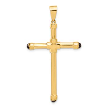 14k Yellow Gold Polished and Textured with Black Onyx Cross Pendant