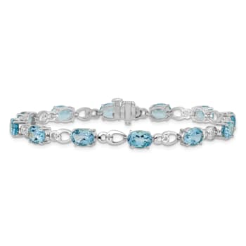 Rhodium Over 14k White Gold Blue Topaz and Diamond Bracelet