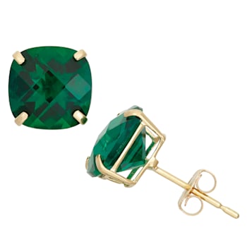 Cushion Lab Created Emerald 10K Yellow Gold Earrings 2.62ctw
