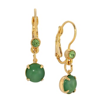 Gold Tone Green Moonstone Drop Leverback Earrings