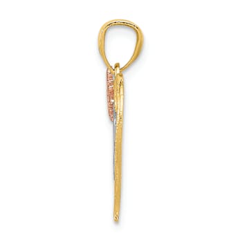 14K Tri-color Gold Textured MOM Heart Pendant