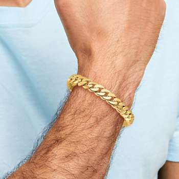 10k Yellow Gold 10.75mm Hand Polished Fancy Curb Link Bracelet