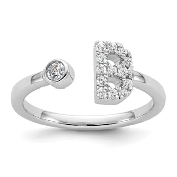 Rhodium Over 14K White Gold Lab Grown Diamond VS/SI GH, Initial B
Adjustable Ring