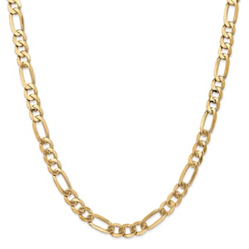 14K Yellow Gold 7mm Flat Figaro Chain Necklace