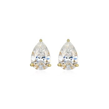 Pear Shape Moissanite 14k Yellow Gold Over Silver Stud Earrings 3.00ctw DEW