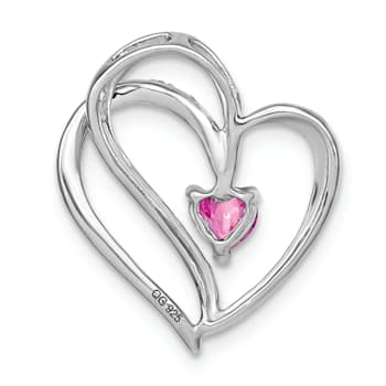 Rhodium Over 14k White Gold Pink Sapphire and Diamond Heart Chain Slide